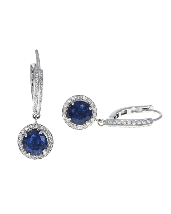 Sapphire and Diamond Halo Drop Earrings